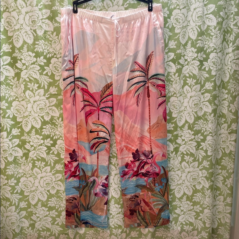 Soma Tropical Print Pajama Pants - Pink and Blue